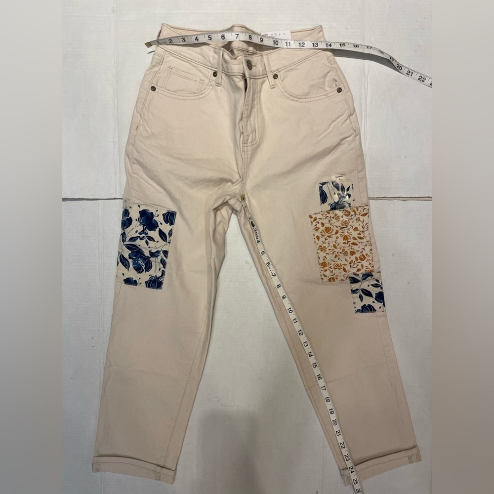 Sonoma Cotton Blend Boyfriend High Rise Tan Patchwork Cuffed Pants Size 4 NWT - Picture 5 of 5